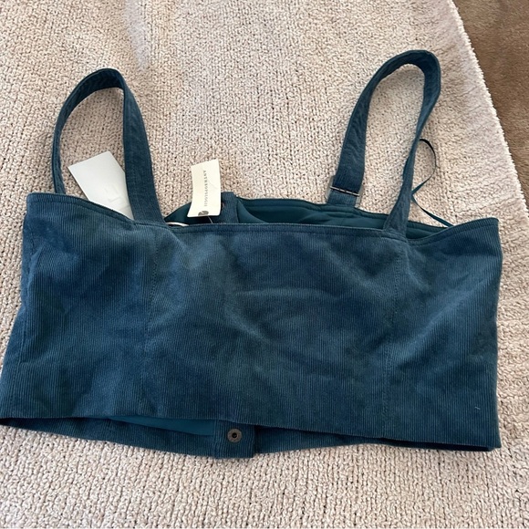 finders keepers anthro corduroy silver buckle snap button turquoise crop top - Picture 6 of 6